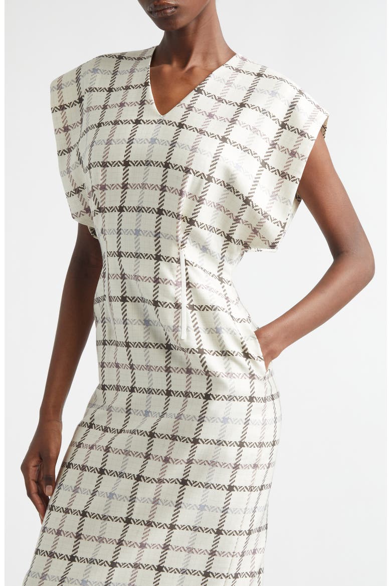 The Keaton Windowpane Plaid Virgin Wool & Silk Midi Dress, Alternate, color, WINDOWPANE PLAID