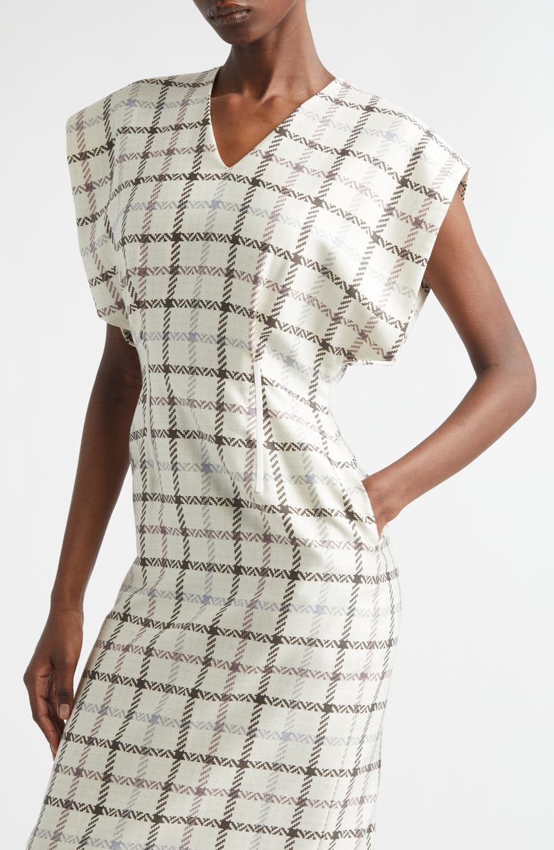 Brandon Maxwell The Keaton Windowpane Plaid Virgin Wool & Silk Midi Dress, Alternate, color, Windowpane Plaid