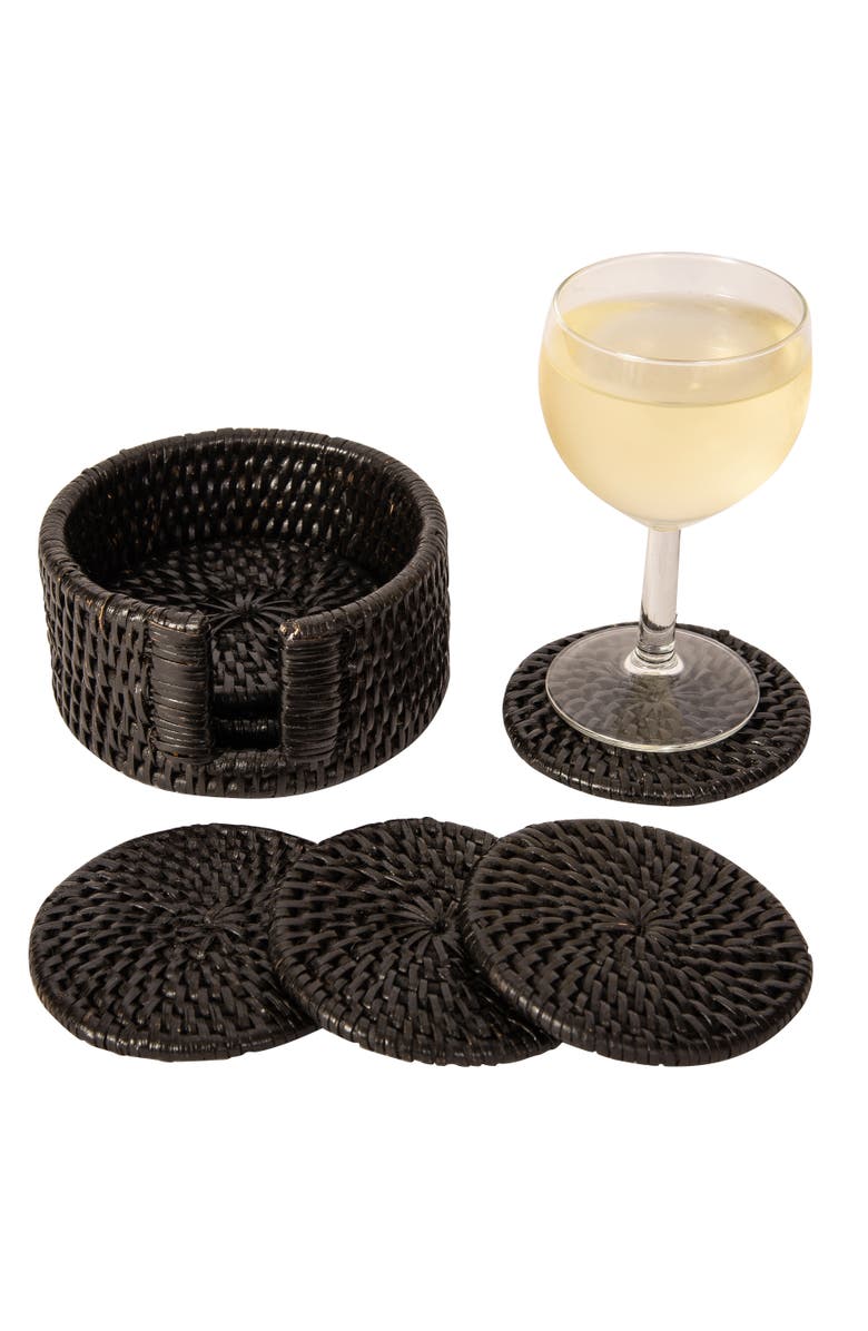Artifacts Trading Company<sup>™</sup> Artifacts Rattan Round Coasters with Box - 7 Piece Set, Alternate, color, Tudor Black