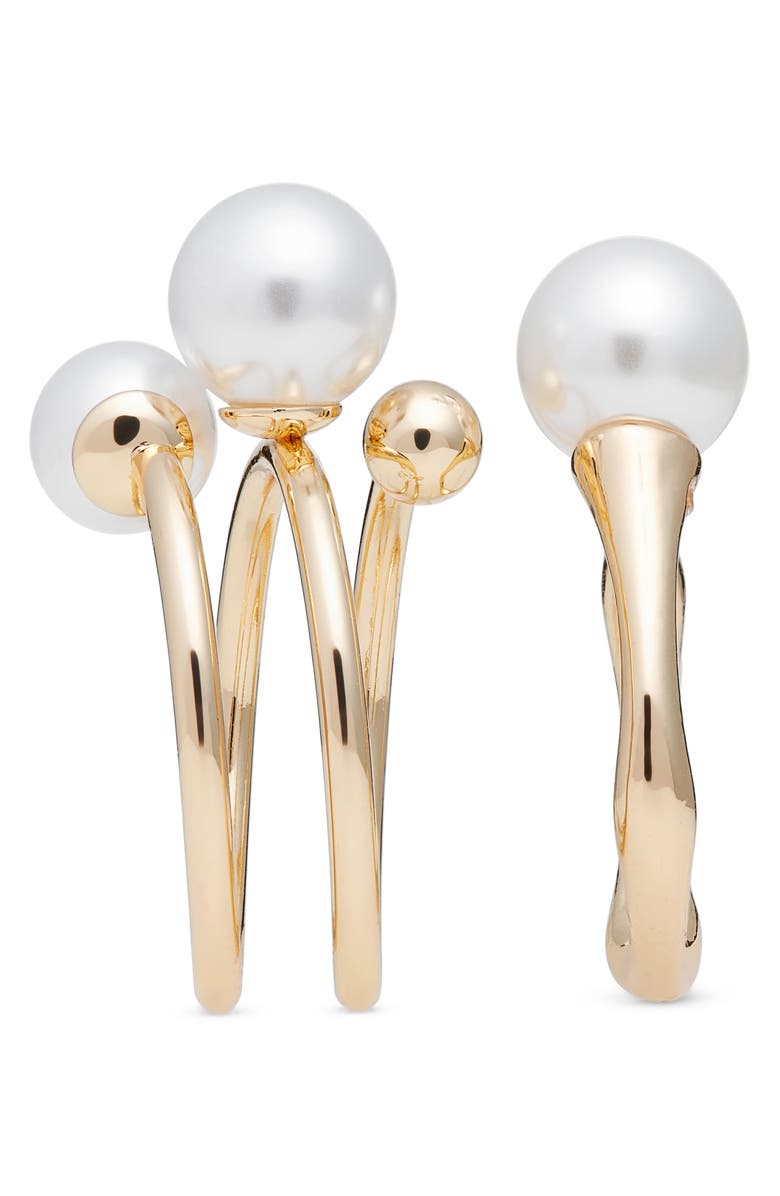 Open Edit Set of 2 Faux Pearl Coil Rings, Alternate, color,