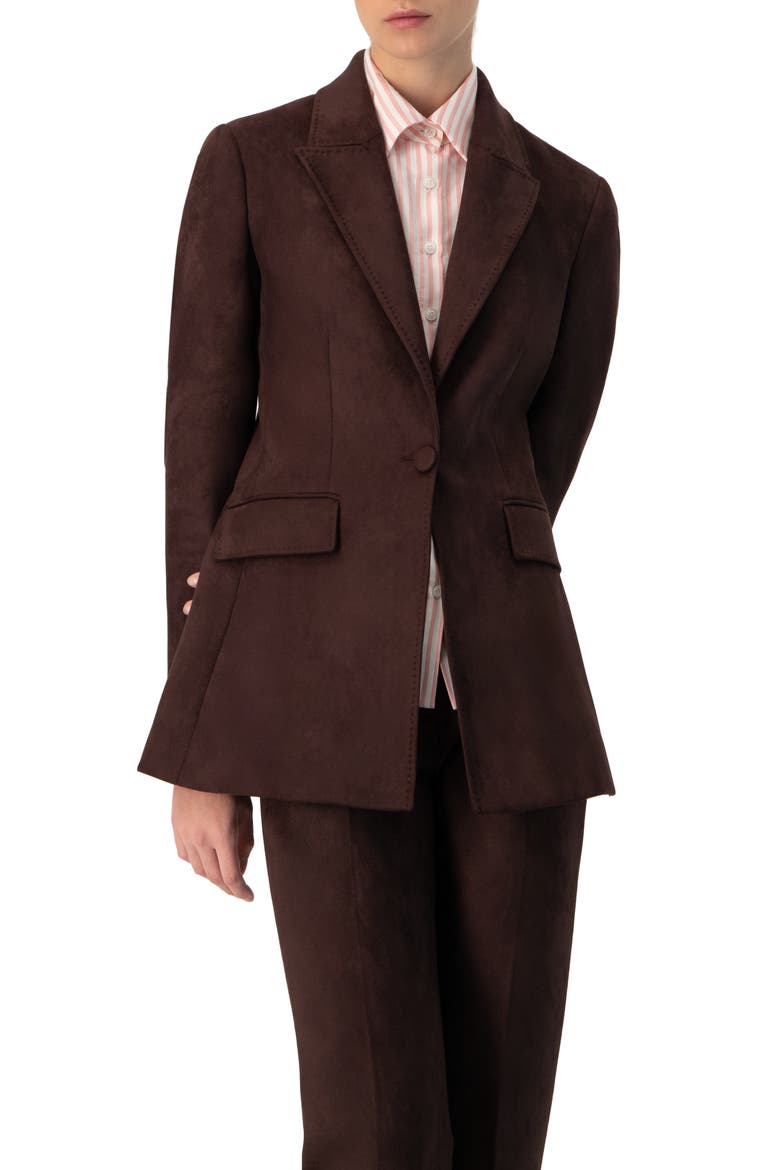 Single-Breasted Faux-Suede Blazer, Main, color, Brown