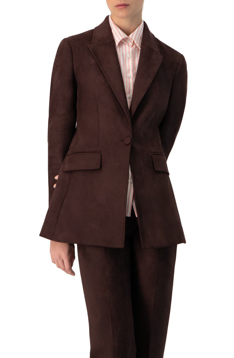 IVONNE Single-Breasted Faux-Suede Blazer, Main, color, Brown
