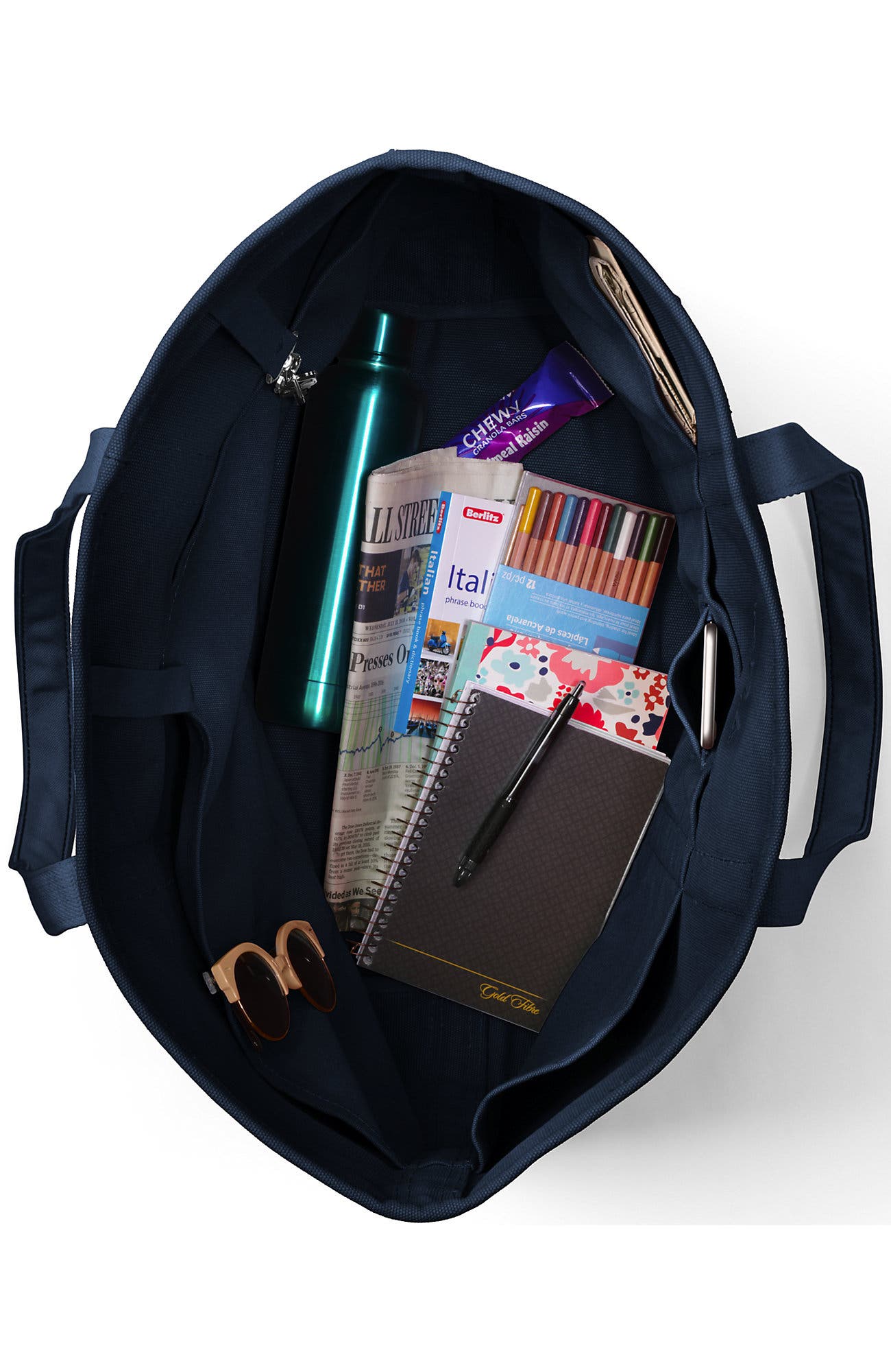 Open Top Long Handle Canvas Tote Bag, Alternate, color, Radiant Navy