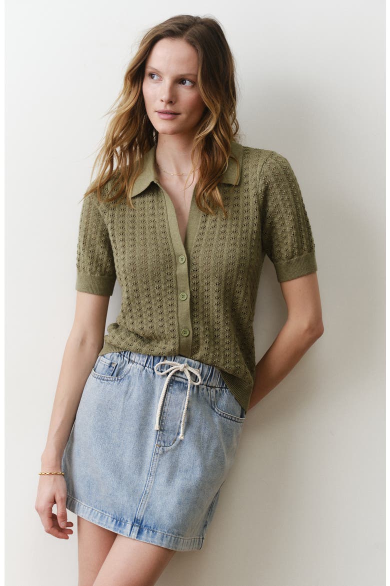 Piper Pointelle Stitch Cotton Button-Up Shirt, Alternate, color, SAGE