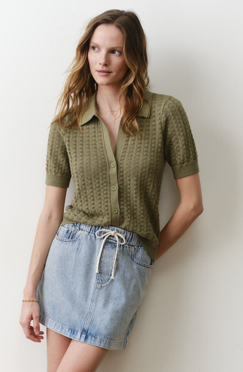 Marine Layer Piper Pointelle Stitch Cotton Button-Up Shirt, Alternate, color, Sage