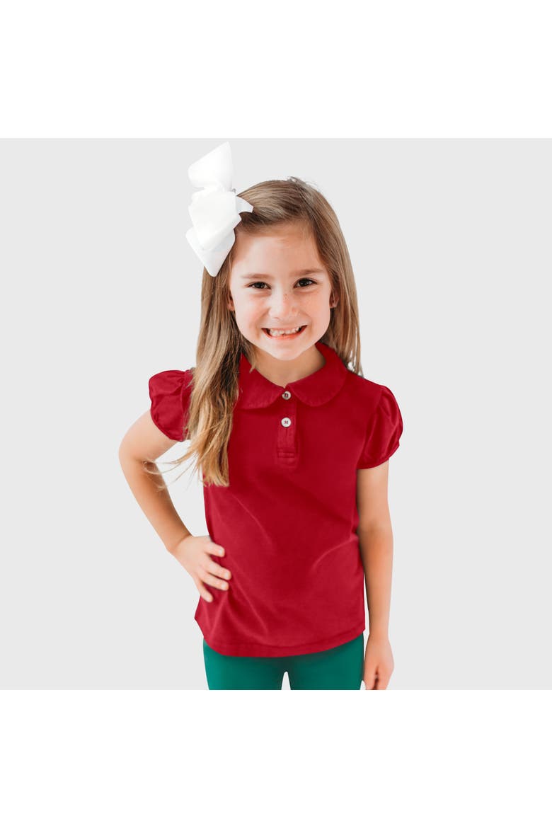 Girls 100% Cotton Puff Short Sleeve Polo Tee with Peter Pan Collar, Main, color, Uniform Red
