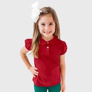 CITY THREADS Girls 100% Cotton Puff Short Sleeve Polo Tee with Peter Pan Collar