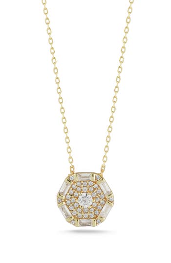 Glaze Jewelry Cubic Zirconia Sterling Silver Hexagon Pendant Necklace In Gold