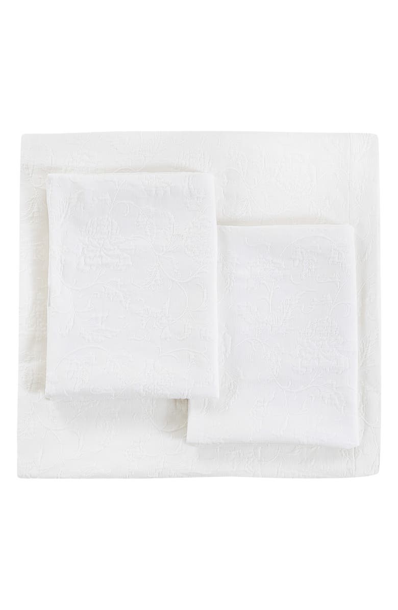 MELANGE HOME Matelassé Cotton Coverlet Set, Main, color, White