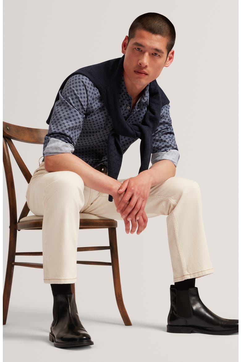 Sef Slim Fit Print Cotton Button-Up Shirt, Alternate, color, NAVY