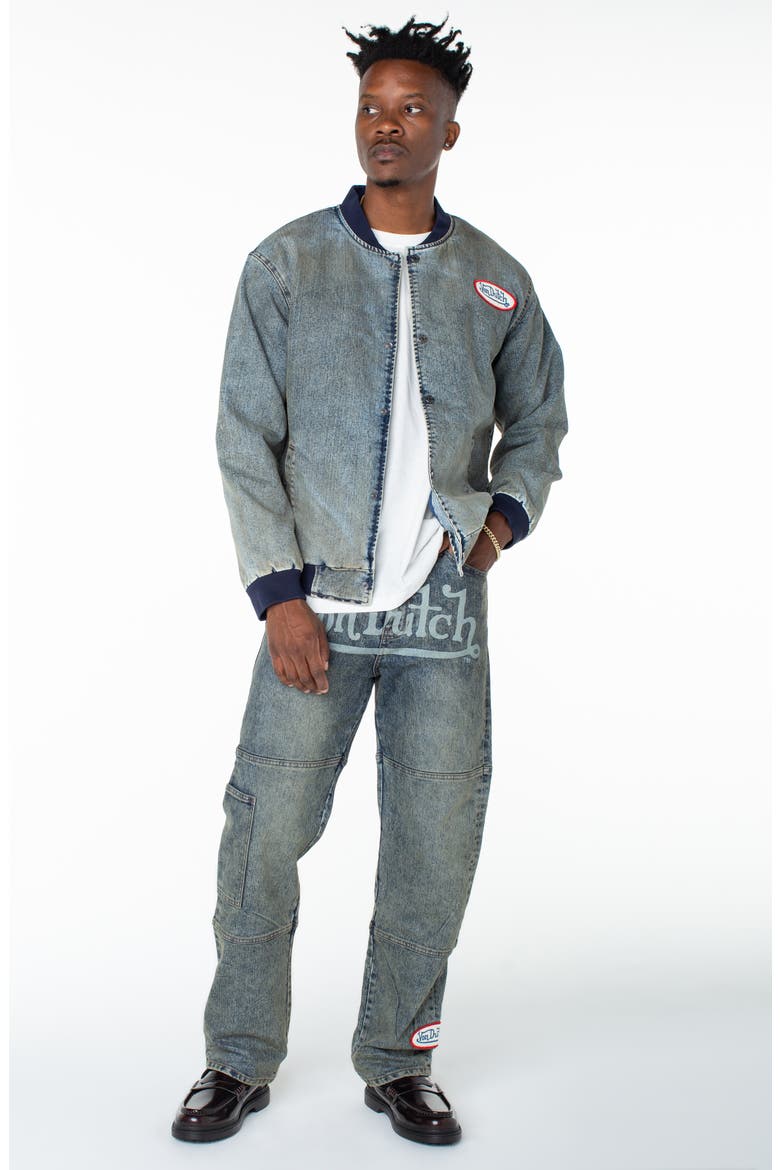 Bones Denim Bomber Jacket, Alternate, color, HAZESTONE
