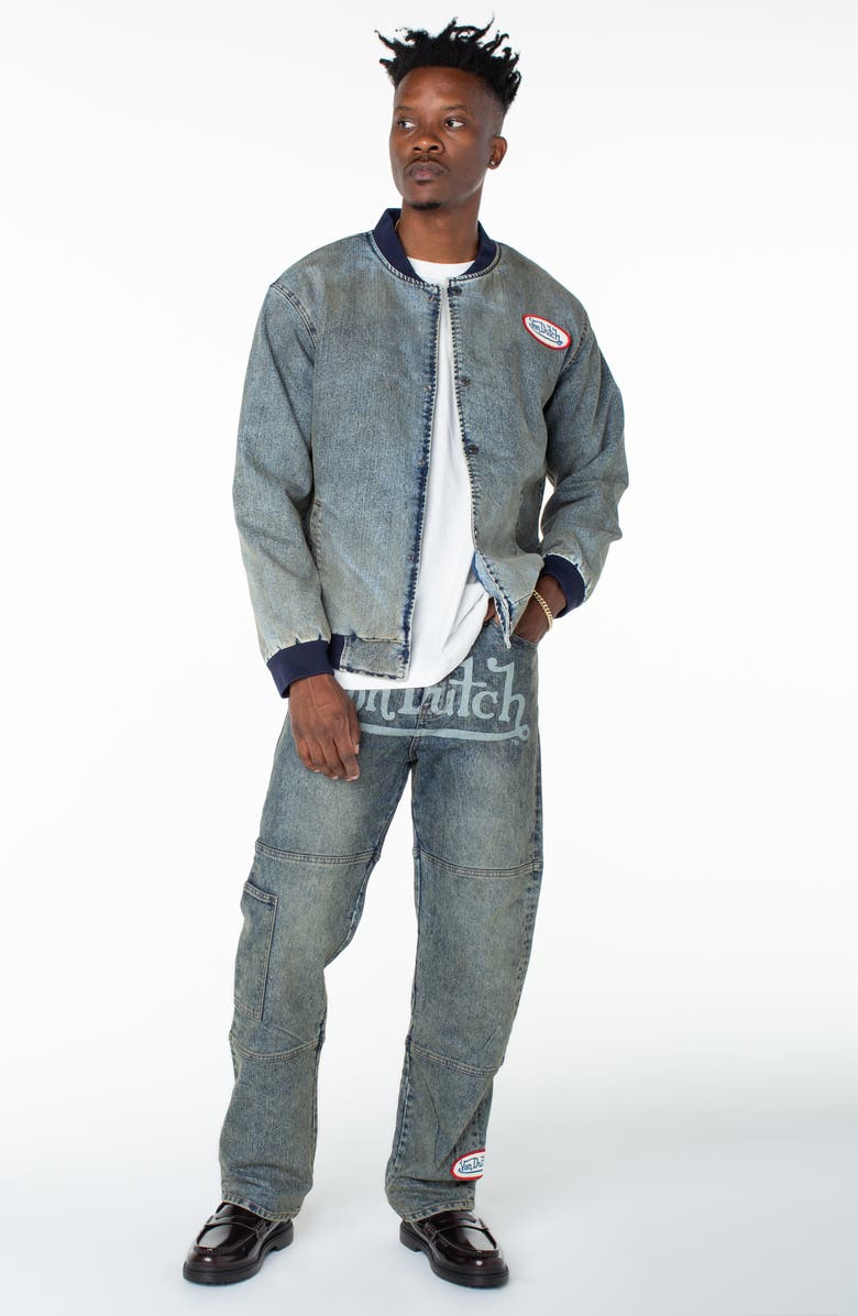 Von Dutch Bones Denim Bomber Jacket, Alternate, color, Hazestone