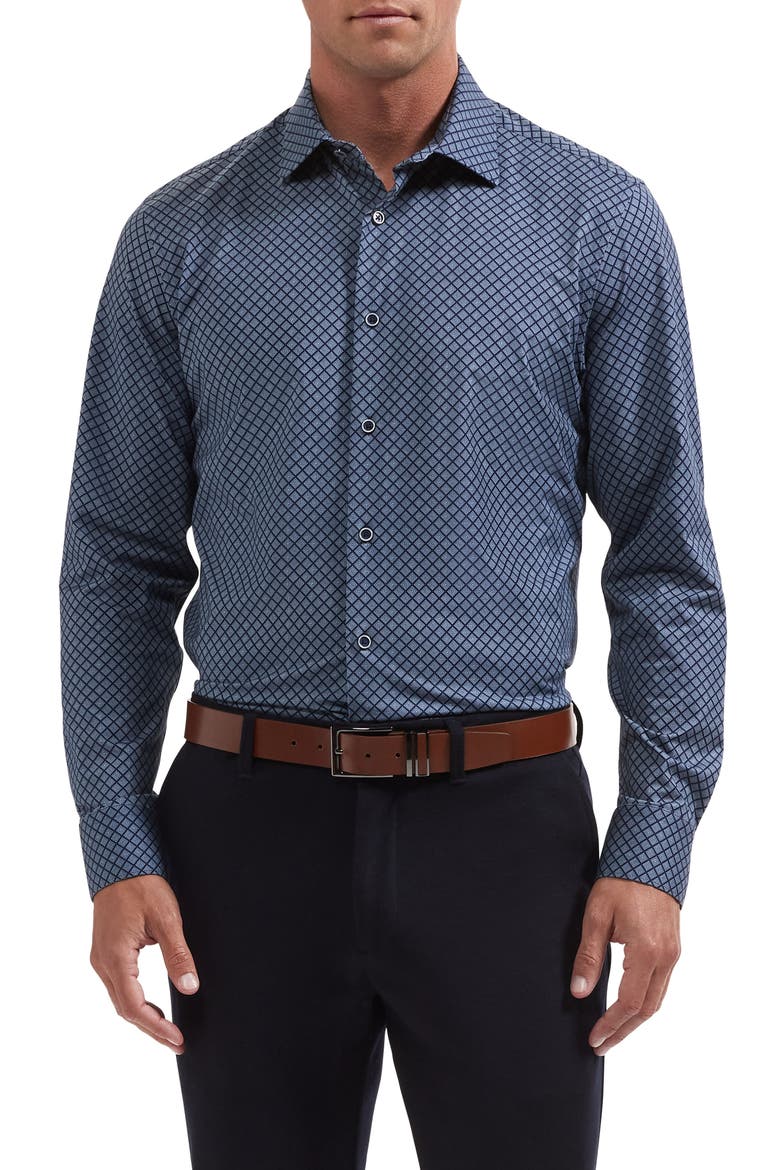 James OoohCotton Geometric Long Sleeve Button-Up Shirt, Main, color, NAVY