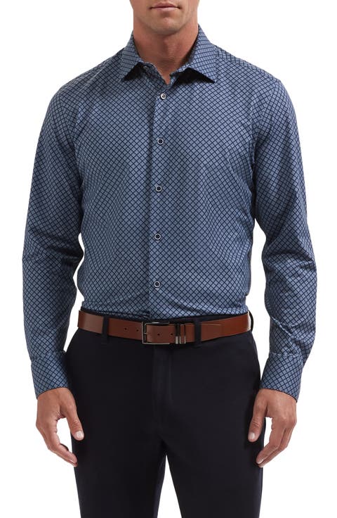 James OoohCotton Geometric Long Sleeve Button-Up Shirt