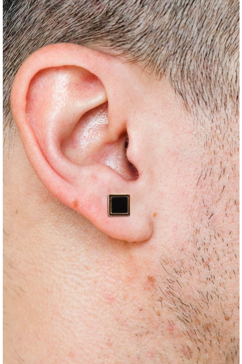 Men's Black Onyx Square Stud Earrings, Alternate, color, BLACK