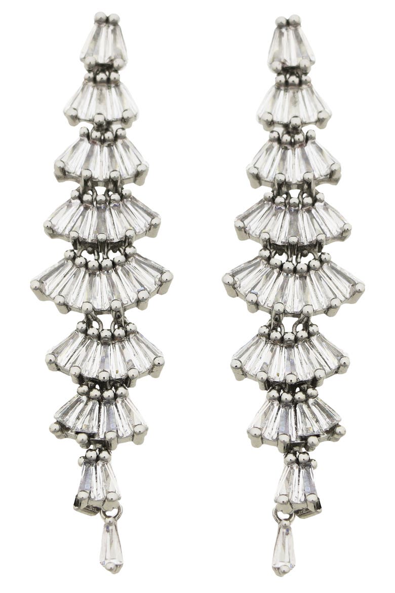 Baguette Linear Drop Earrings, Main, color, SILVER
