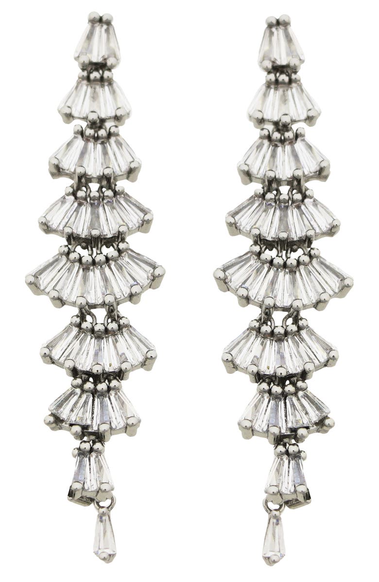 Panacea Baguette Linear Drop Earrings, Main, color, Silver