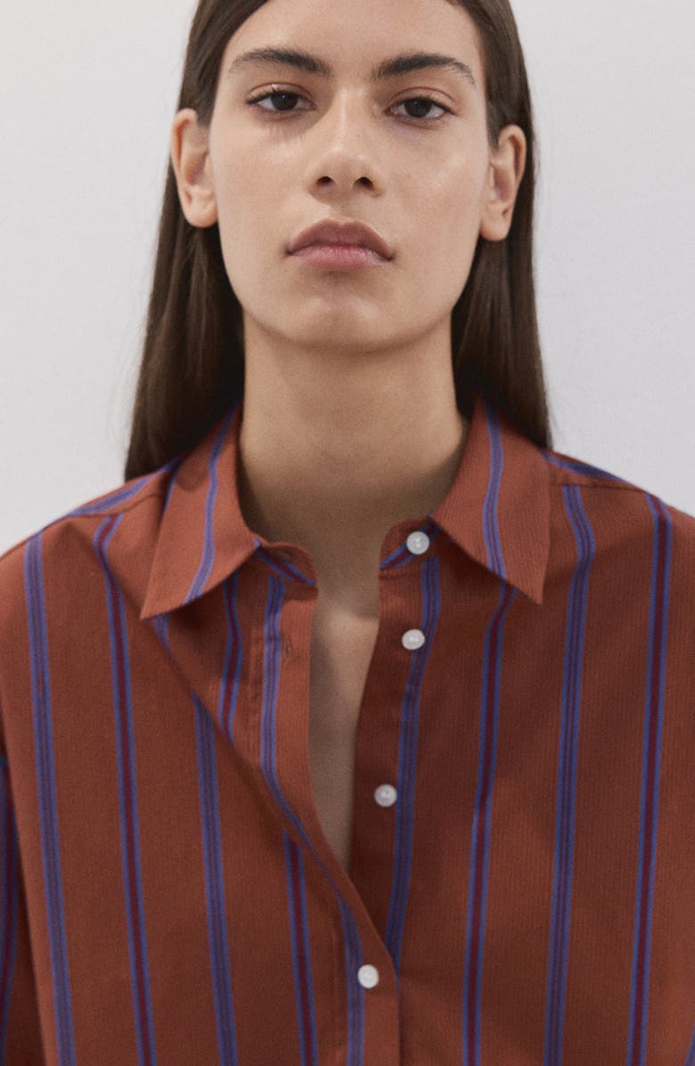 MANGO Stripe Cotton Shirt, Alternate, color, Russet