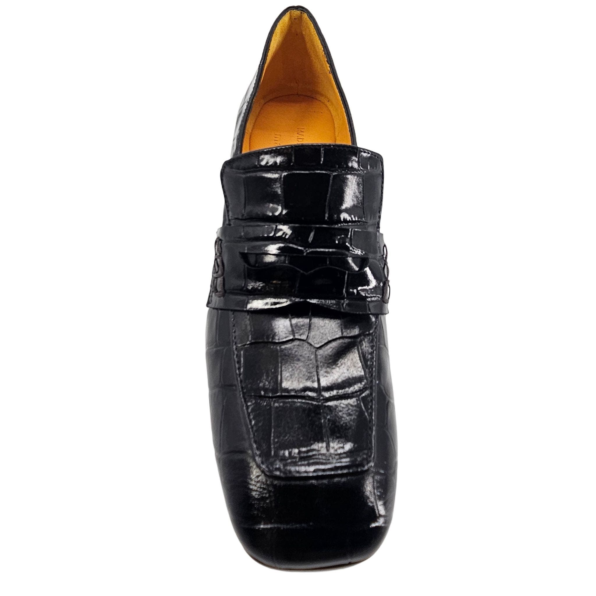 Madison Maison Heel Moc Croc Loafer, Alternate, color, Black
