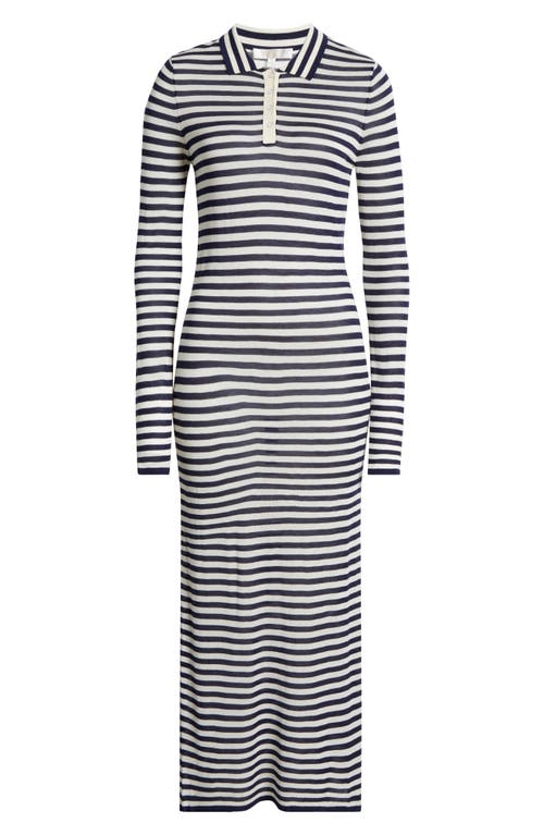 Shop Wayf Colette Stripe Long Sleeve Knit Dress In Ivory Navy
