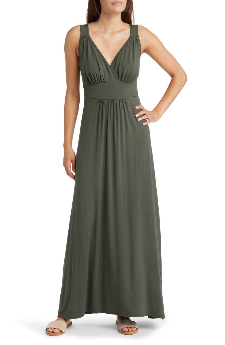 Loveappella Empire Waist Sleeveless Maxi Dress, Main, color, Olive