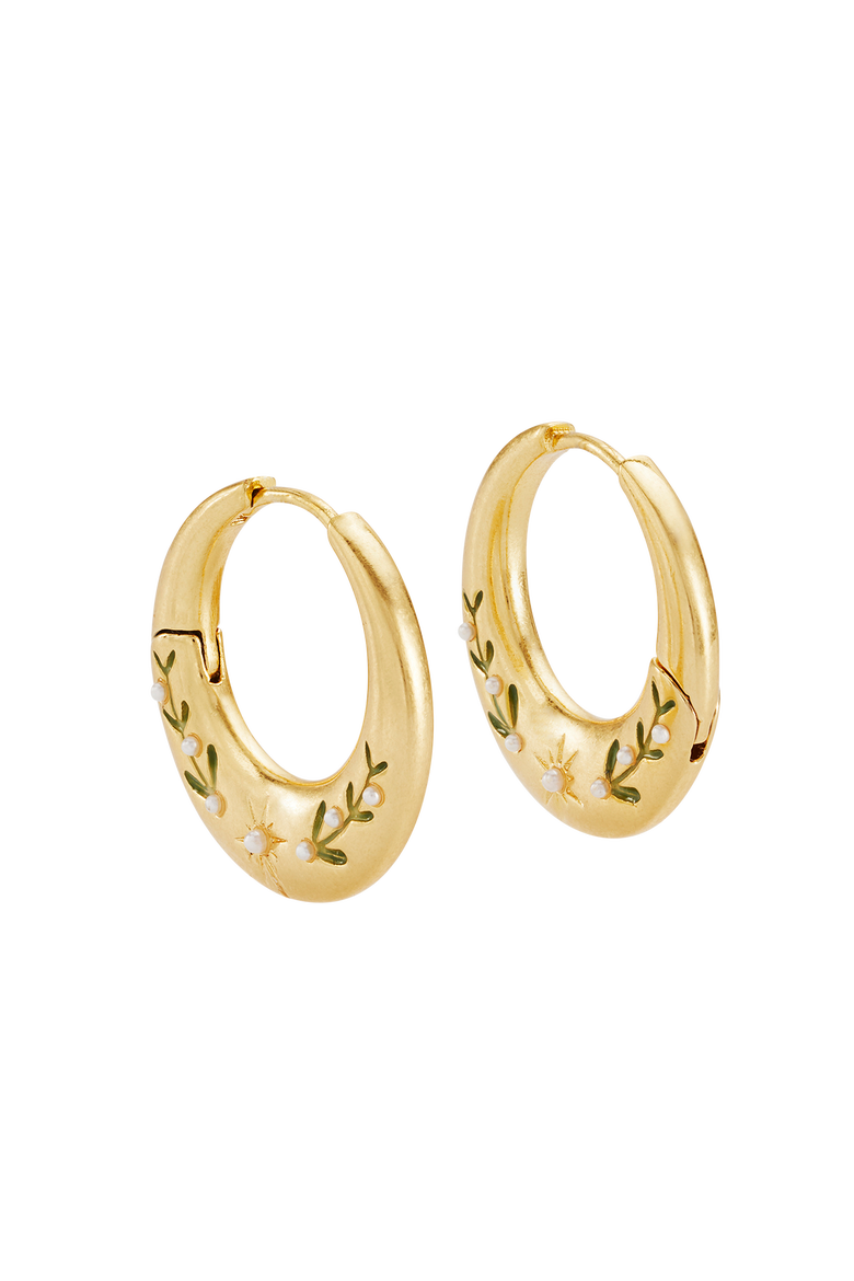Niva Mistletoe Hoop Earrings, Main, color, Gold