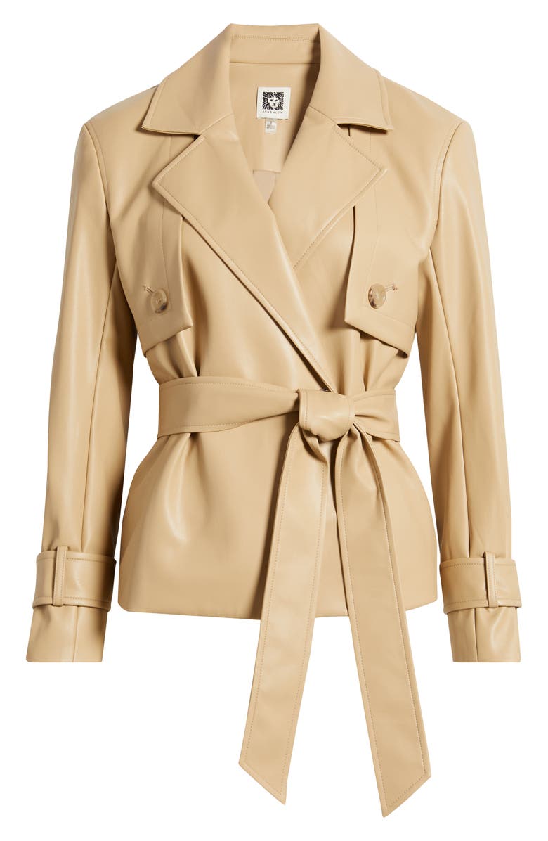 Anne Klein Faux Leather Short Belted Trench Coat, Alternate, color, 
