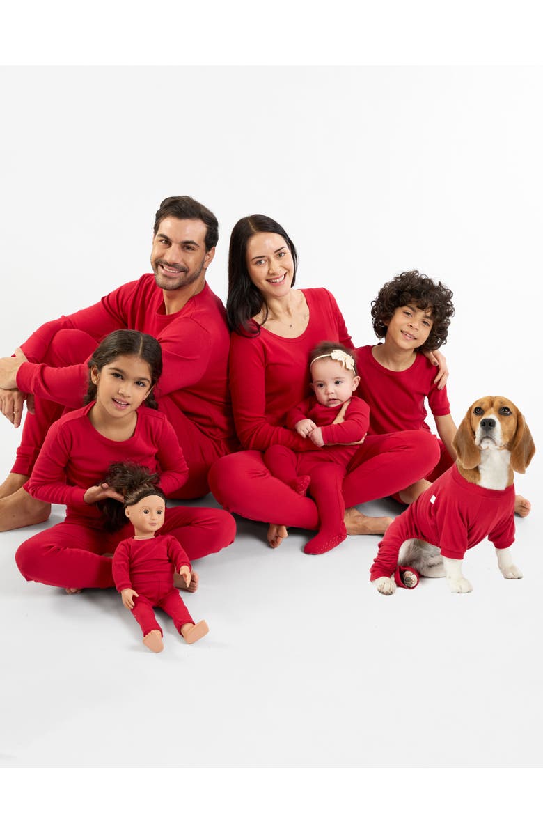 Leveret Footed Solid Cotton Matching Family Pajamas, Alternate, color, Red