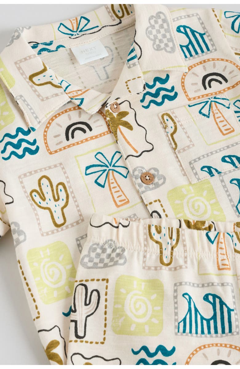 NEXT Fluro Tile Cotton Camp Shirt & Shorts Set, Alternate, color, Neutral