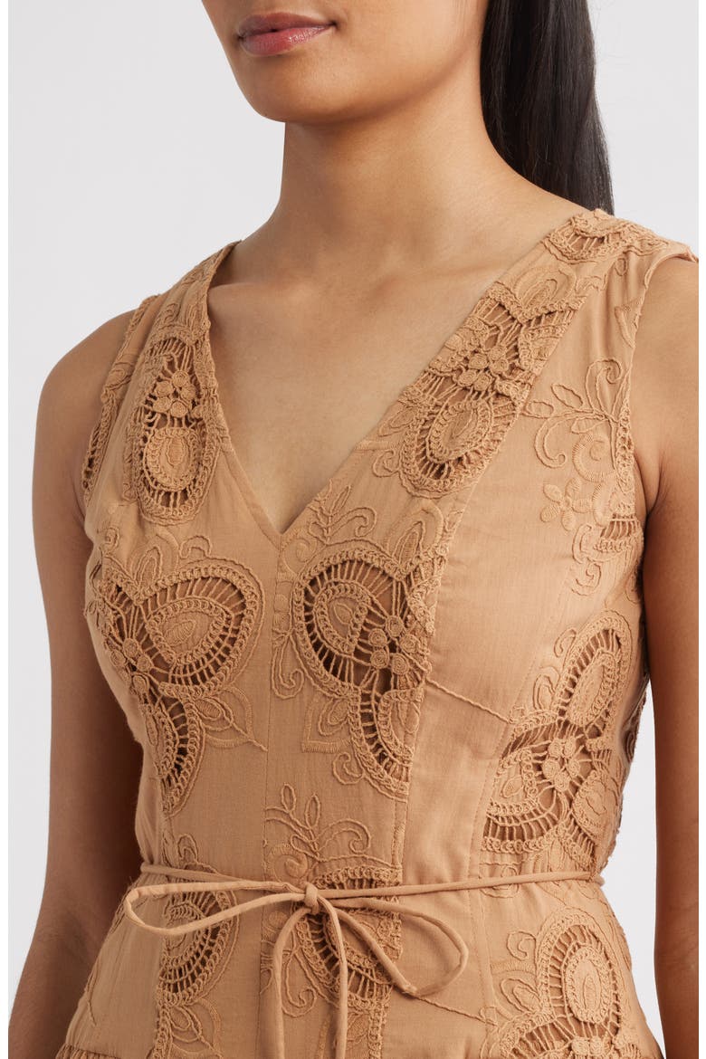 Embroidered Sleeveless Midi Dress, Alternate, color, GINGER ROOT