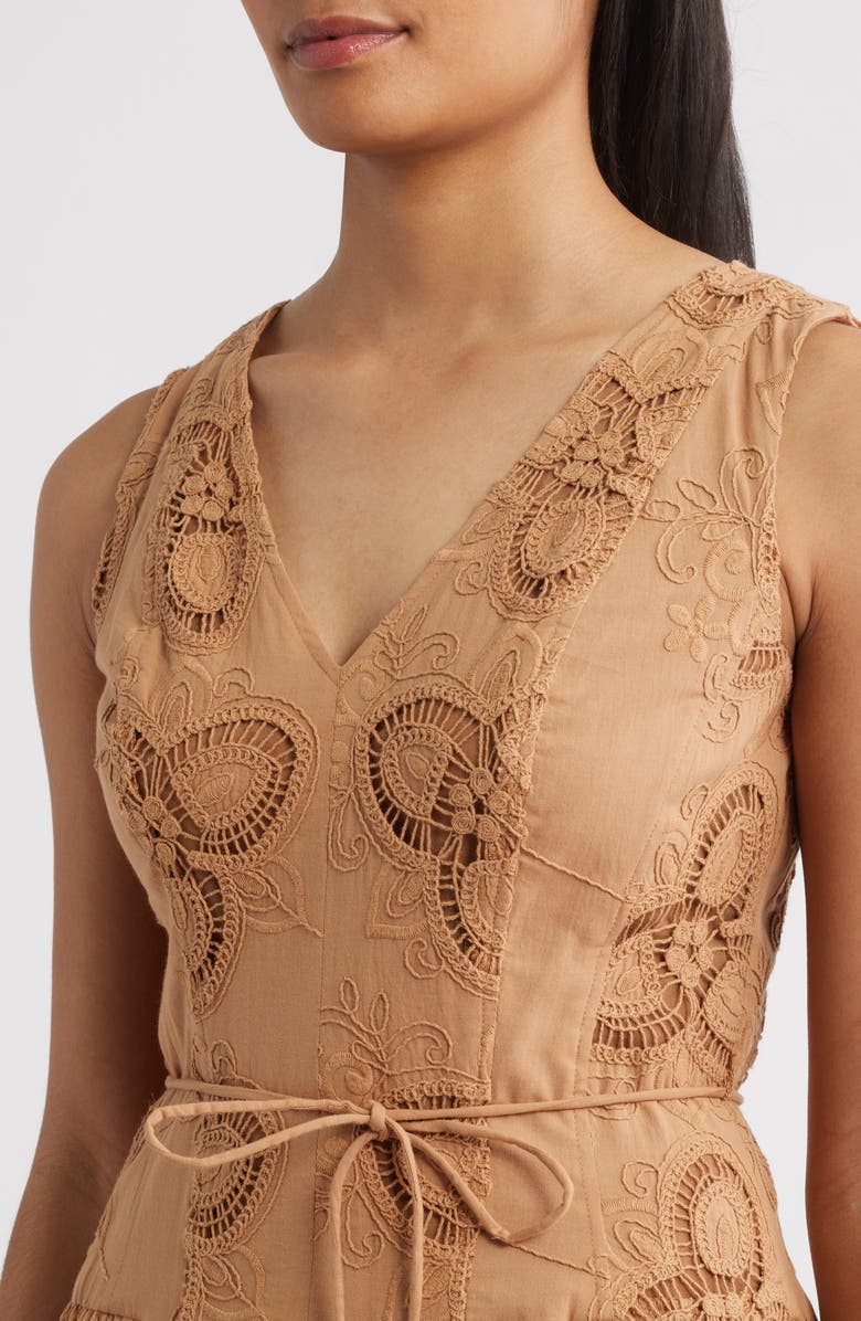 Anne Klein Embroidered Sleeveless Midi Dress, Alternate, color, Ginger Root