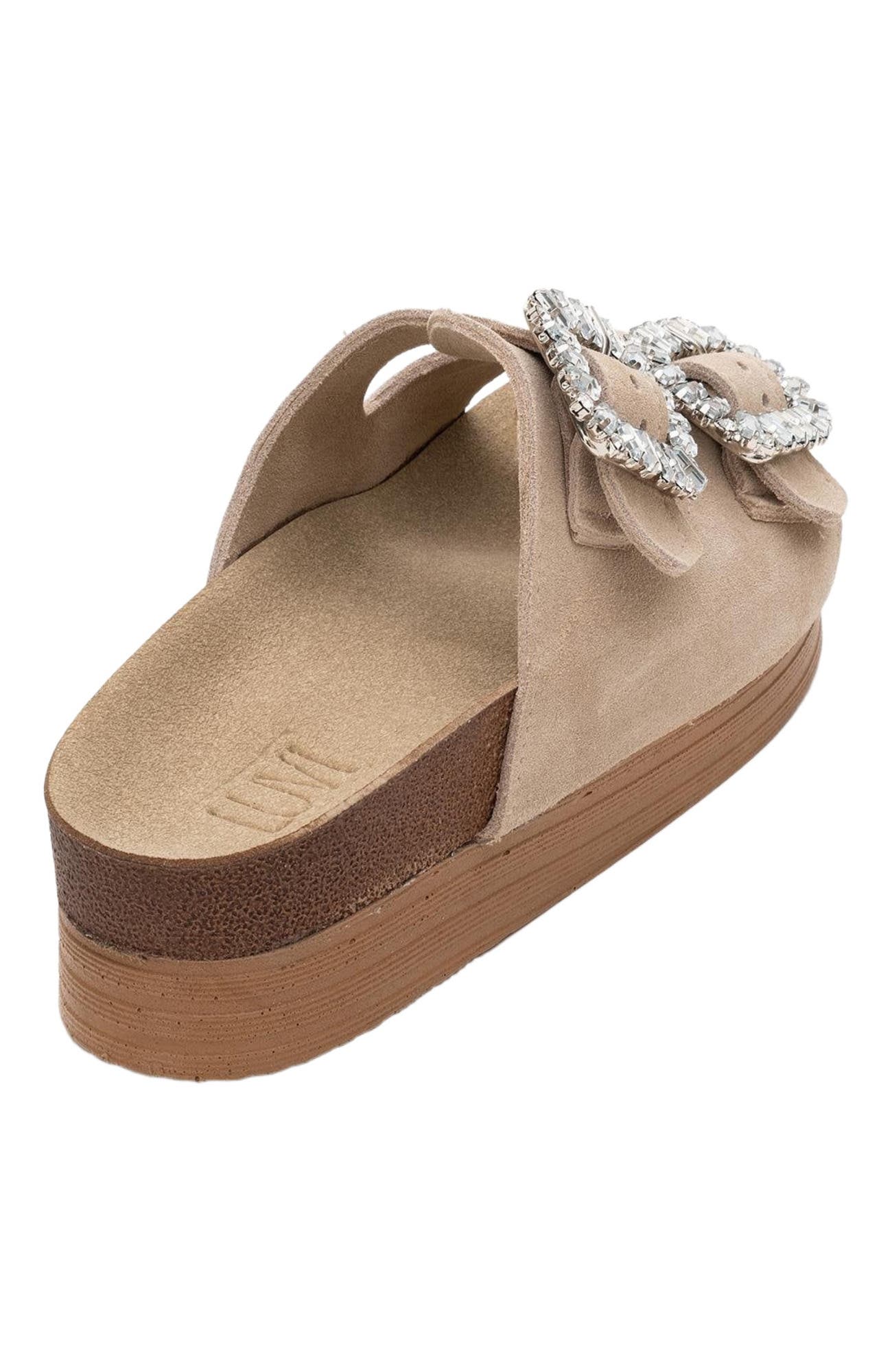 Forever & Always Shoes Polacca Leather Slide Sandal, Alternate, color, Beige Suede Leather