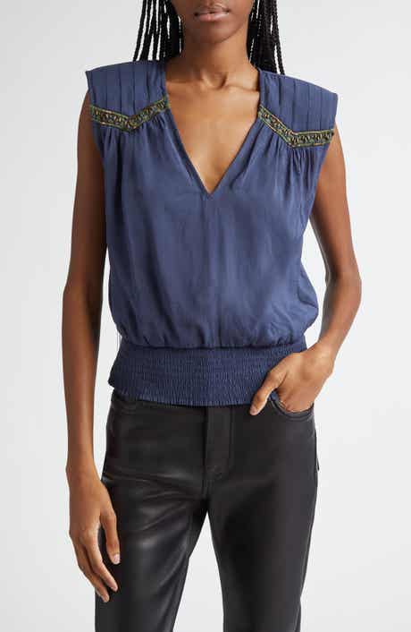 Ramy Brook Millegan Bead Detail Smock Waist Top