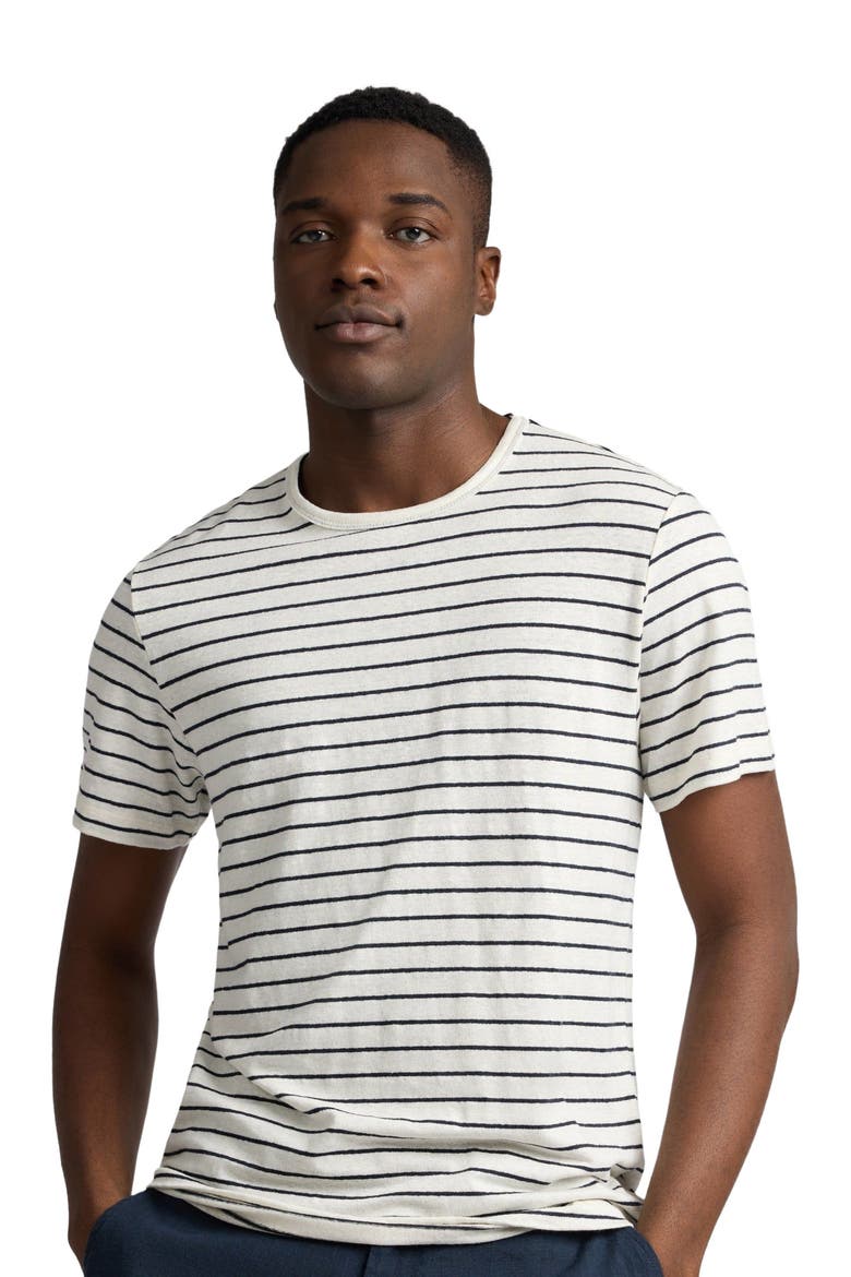 Crewneck Stretch Linen T-Shirt, Alternate, color, Midnight/Egret