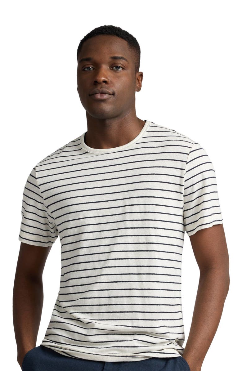 Onia Crewneck Stretch Linen T-Shirt, Alternate, color, Midnight/Egret