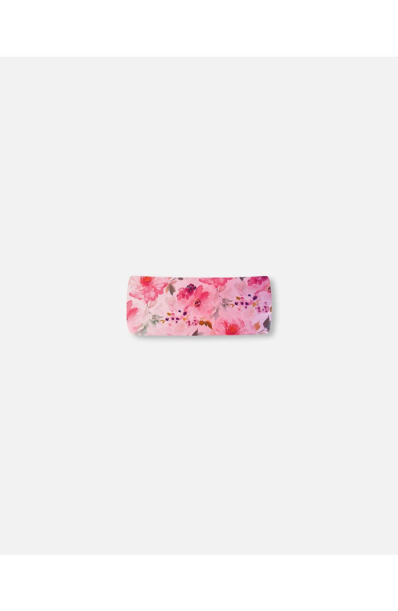 Deux par Deux Girl's Athletic Headband Gradient Pink Printed Big Flowers, Main, color, 