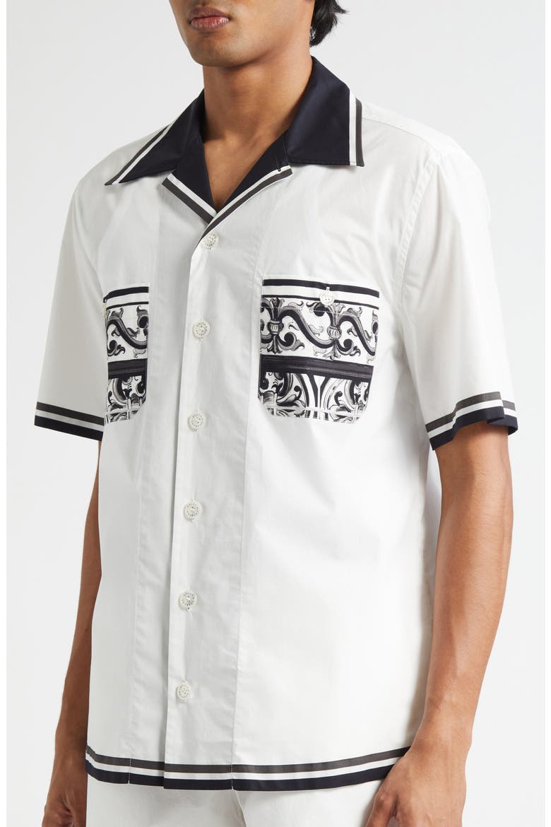 Majolica Print Cotton Poplin Camp Shirt, Alternate, color, HX5DQ MAIOLICA 3L NERO