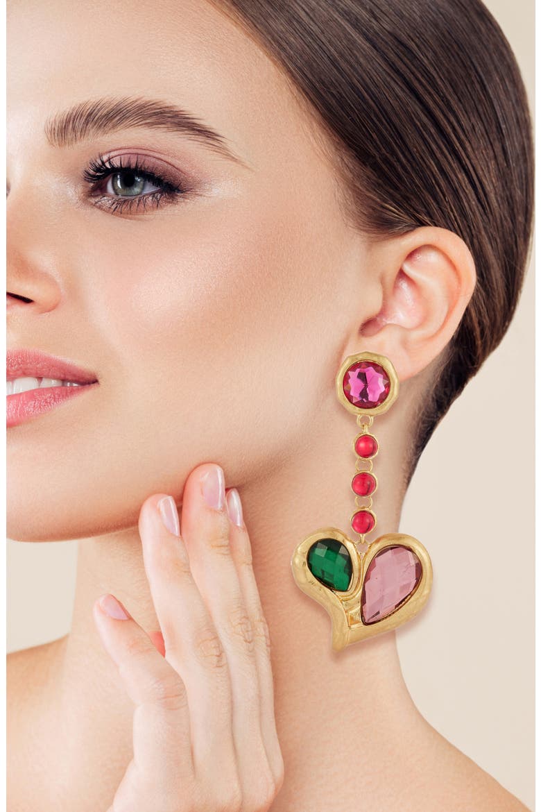 Heart Drop Earrings, Alternate, color, GOLD