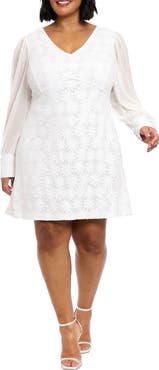 London Times Chiffon Sleeve Daisy Sequin Dress
