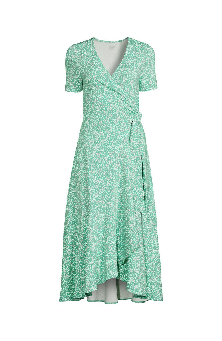 Lands' End Cotton Modal Vneck Wrap Midi Dress, Alternate, color, Frosted Green Flower Patch