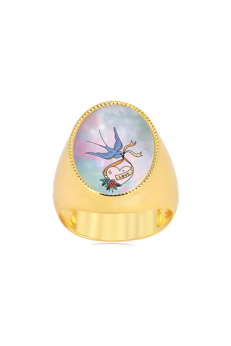 Lovebird Mother-of-Pearl Ring, Main, color, GOLD