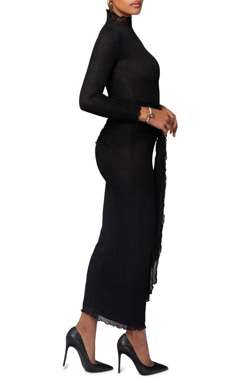 Jluxlabel Mock Neck Long Sleeve Mesh Dress In Black