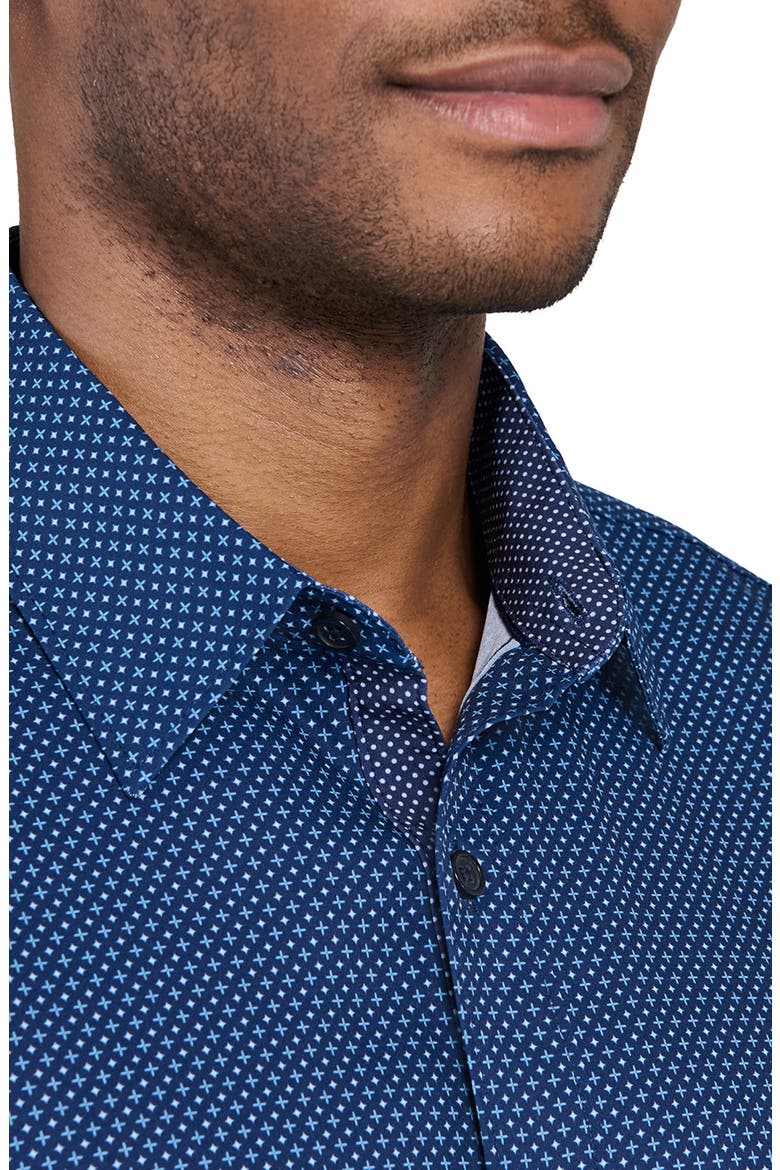 Slim Fit Micro Geometric 4-Way Stretch Performance Button-Up Shirt, Alternate, color, LIGHT BLUE/ NAVY