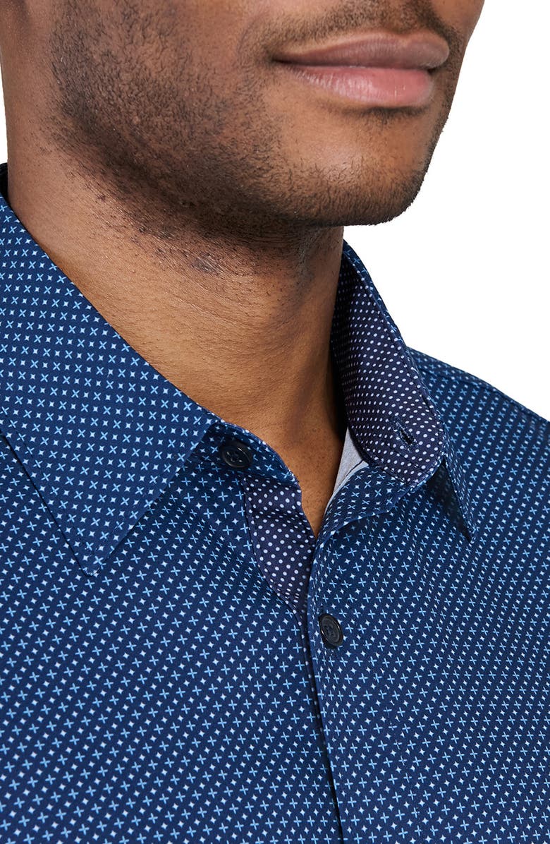 CONSTRUCT Slim Fit Micro Geometric 4-Way Stretch Performance Button-Up Shirt, Alternate, color, Light Blue/ Navy