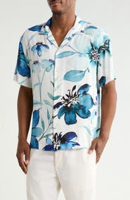 DENIM AND FLOWER Relaxed Fit Floral Print Camp Shirt