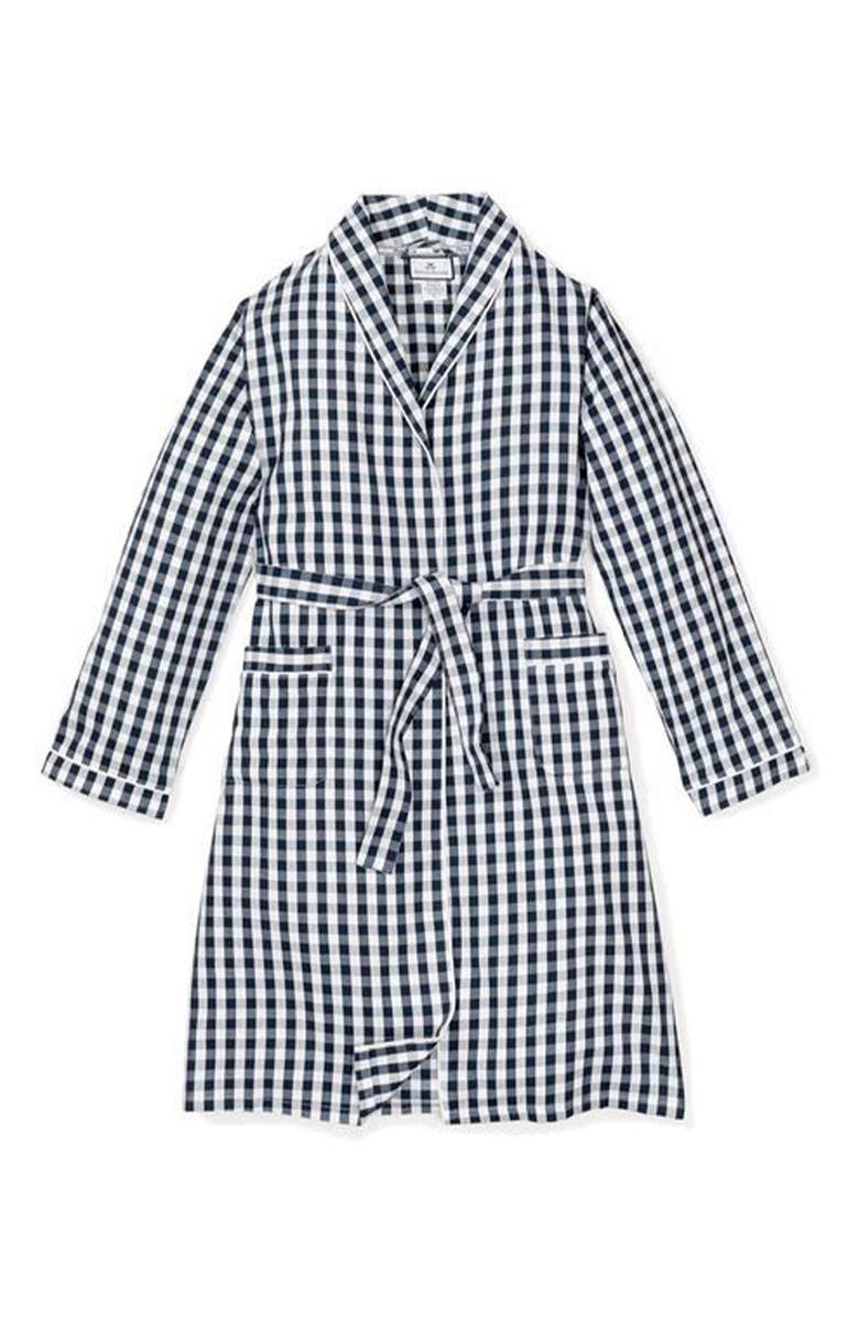 Petite Plume Men's Gingham Cotton Twill Robe, Alternate, color, Navy