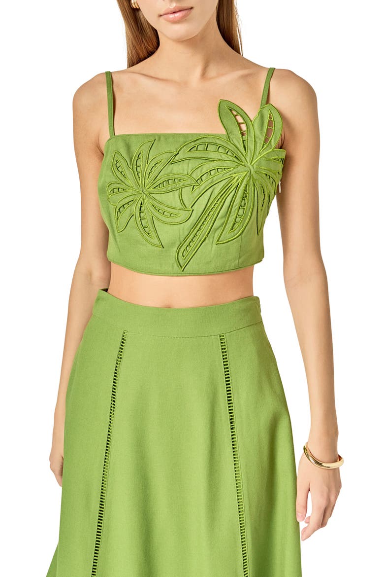 Embroidered Palm Crop Top, Main, color, GREEN