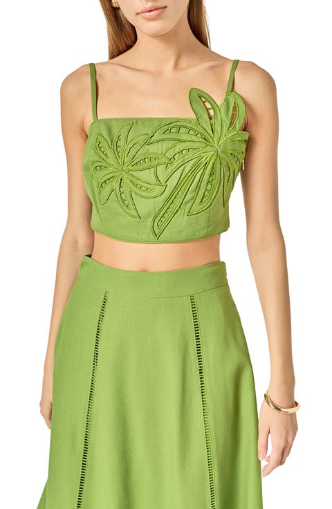 Embroidered Palm Crop Top