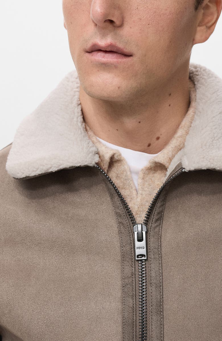 MANGO Faux Suede Jacket with Faux Shearling Lining, Alternate, color, 