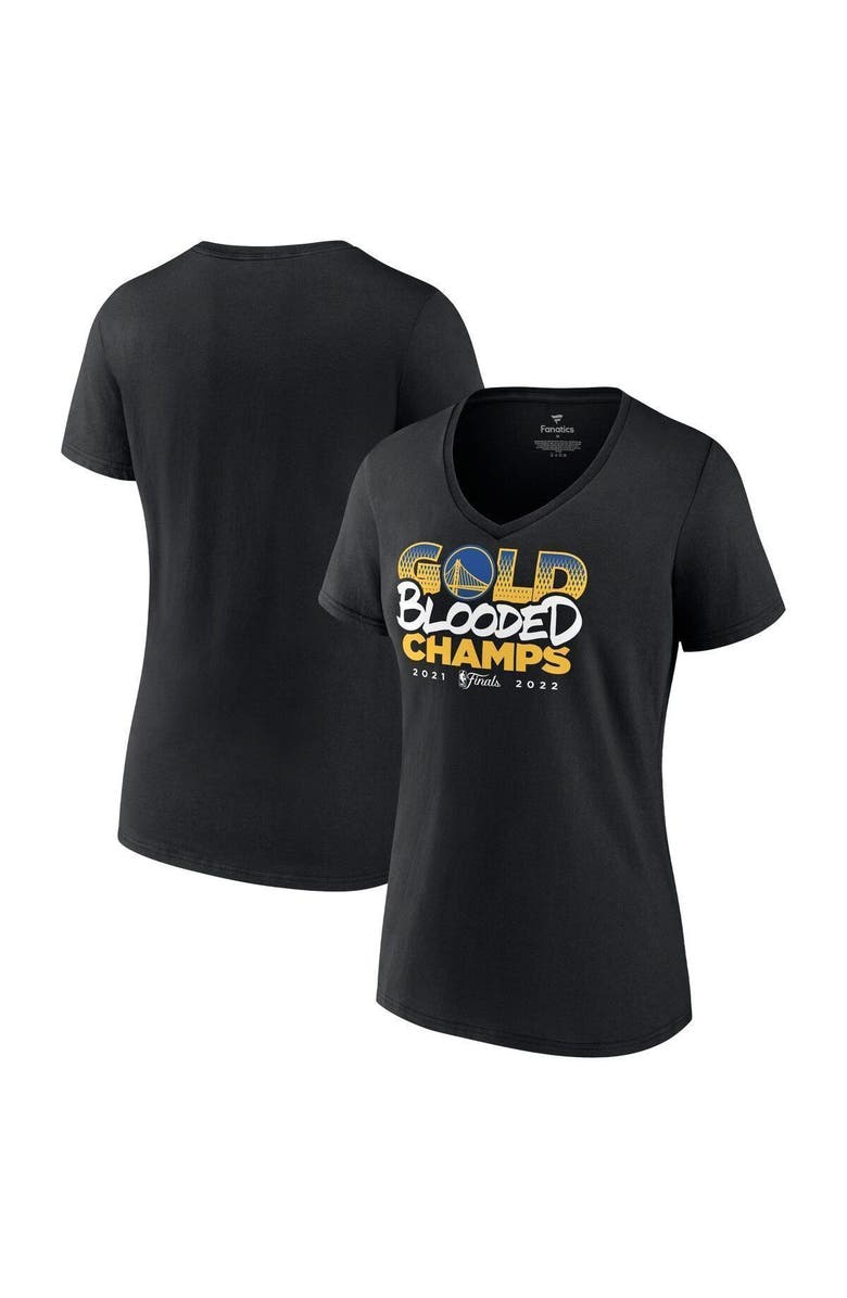 FANATICS Women's Fanatics Branded Black Golden State Warriors 2022 NBA Finals Champions Gold Blooded V-Neck T-Shirt, Main, color, 